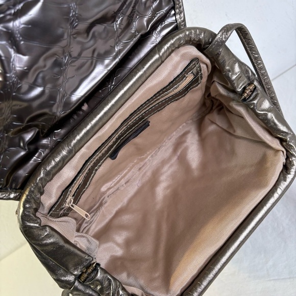 Atalla Vintage 80s 40s Art Deco Geometric Textural Metallic Genuine Leather Bag - Picture 8 of 16